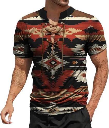 Vista 5 de Camisas de verano para hombres, básicas, de talla grande, para playa, suaves, sueltas, informales, para descansar, al aire libre, con cordón