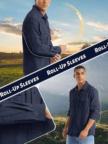 Vista 4 de TACVASEN Camisa de pesca para hombre, camisa de manga larga de secado rápido, camisa táctica con botones, camisa de trabajo ligera safari