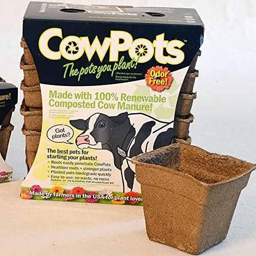 Vista 4 de Park Seed CowPots - Iniciador de plántulas cuadrado de 3 pulgadas de alto con rico en nitrógeno, juego de 3 (paquete de 6)