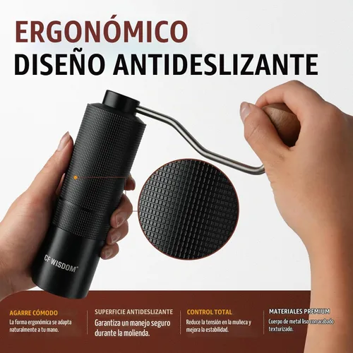 Vista 5 de Molinillo de café manual portátil con rebabas cónicas de acero