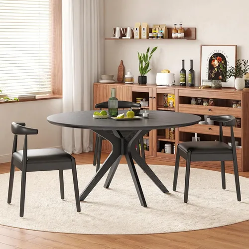 Vista 3 de Soohow Mesa redonda de cocina de comedor de madera maciza de 47.2 pulgadas para 4-6 personas con base de pedestal que se interseca Negro