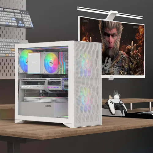 Vista 2 de Estuche de PC SAMA V Mesh de torre media - Estuche de PC para juegos con alto flujo de aire, panel frontal de malla y panel lateral de vidrio