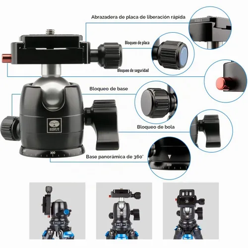 Vista 3 de SIRUI AM-225 Trípode de Cámara de Fibra de Carbono Trípode de 5 Secciones Trípode de Viaje Ligero Pequeño con Cabeza de Bola B-00K, Negro