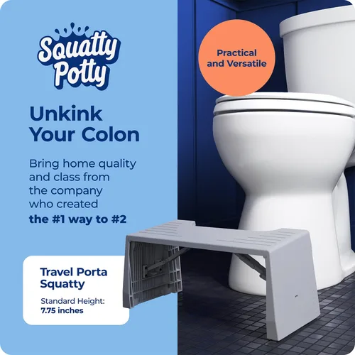 Vista 2 de Squatty Potty Porta Traveler Taburete plegable de inodoro para viajes, 7" de altura, gris Portable Footrest for Squatting, Improved Digestion &