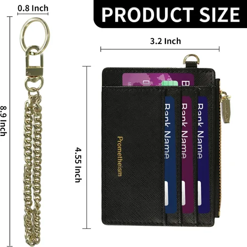 Vista 4 de Small Wallet for Women RFID Card Holder ID Case Wallet with key chain Wristlet Keychain with Coin Purse (B-Black)