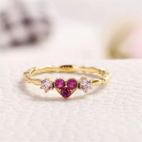 Vista 4 de Anillo de plata de ley 925 con diamantes brillantes, anillo de cóctel de rubí de oro de 18 quilates, con circonita cúbica en forma de corazón