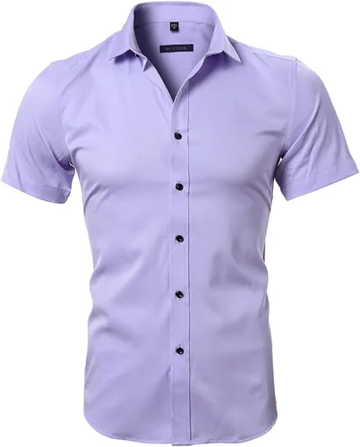 Vista 3 de FLY HAWK Mens Dress Shirts, Fitted Bamboo Fiber Short Sleeve Elastic Casual Button Down Shirts