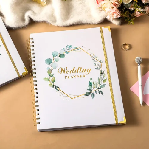 Vista 8 de Agenda de boda – Libro de planificación de boda y organizador para la novia con 5 secciones con pestañas, 12 x 9 pulgadas, tapa dura con esquina