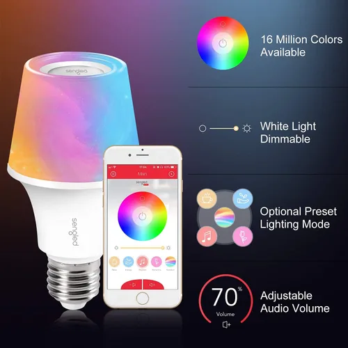 Vista 2 de Sengled Solo RGBW Bluetooth Bombilla Altavoz Multi Color Cambio Bombilla LED 60W Equivalente Regulable App Controlada E26 Bombilla de Música
