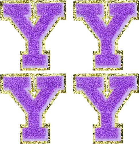 Vista 23 de Jongdari Letras termo-adhesivas de felpilla para ropa, parches de letras del alfabeto con brillantina para coser, con adhesivo planchado, 4 Azul