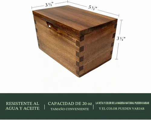 Vista 5 de Bodega de sal de madera de acacia con tapa abatible, caja de sal grande de 20 onzas para encimera de cocina, conservador de sal para sales gourmet