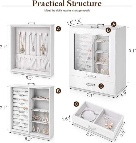 Vista 4 de Homde - Organizador de joyas para niñas y mujeres joyero para collares anillos aretes regalo de joyería caja de almacenamiento de joyas serie