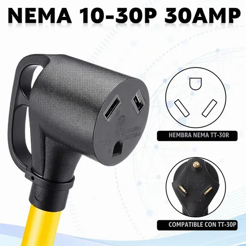 Vista 4 de Kanayu Cable adaptador de corriente RV de 30 amperios NEMA 10-30P a TT-30R Negro