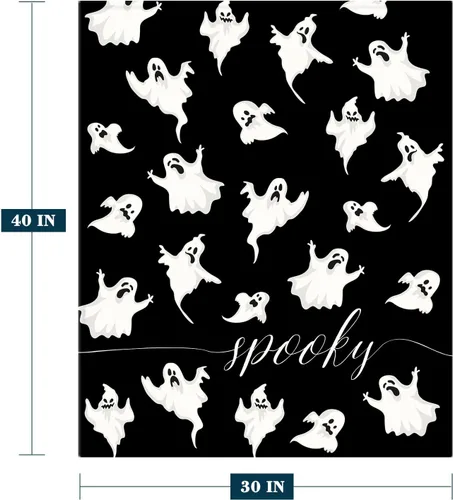 Vista 2 de YeeJu Manta de Halloween pequeña de fantasma espeluznante negro, manta de Halloween para bebé, manta acogedora suave y ligera de felpa de forro
