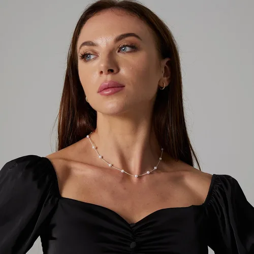 Vista 6 de VIROMY Delicado collar de perlas para mujer, chapado en oro de 14 quilates, joyería simple y moderna para el día a día