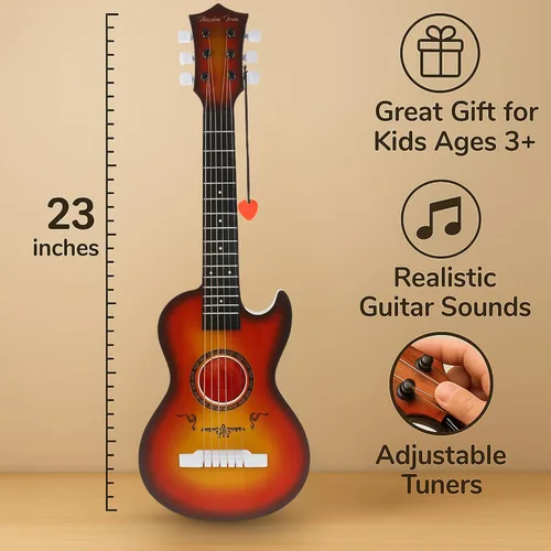 Vista 5 de Guitarra acústica de 23 pulgadas, guitarra de juguete de 6 cuerdas para niños, cuerdas de acero realistas, primer instrumento musical para Cherry