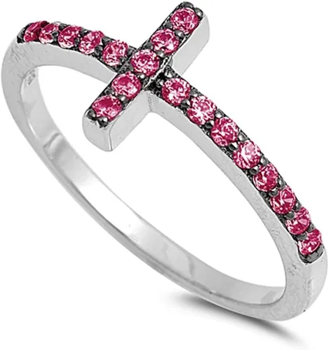 Vista 10 de ELIJA SU COLOR anillo de plata esterlina con diseño de cruz Circonita cúbica simulada negra