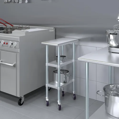 Vista 6 de AmGood Stainless Steel Work Table with 2 Shelves and Casters Metal Utility Table On Wheels
