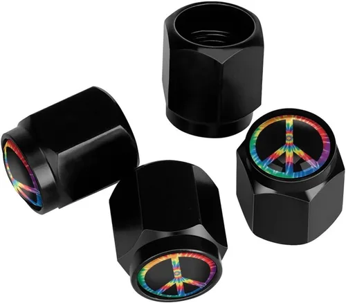 Vista 29 de Wolf - Tapones de válvula de neumático con bandera americana, tapas de válvula de neumático de aluminio negro, cubiertas universales