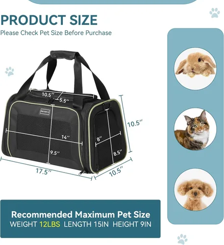 Vista 4 de PETSFIT Transportador de mascotas aprobado por aerolíneas con alfombrilla extensible, transportador de perros para perros pequeños, aprobado por