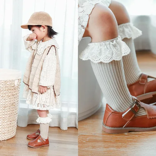 Vista 2 de HOUSEYUAN Calcetines largos con volantes para bebés y niñas de 6 a 12 meses