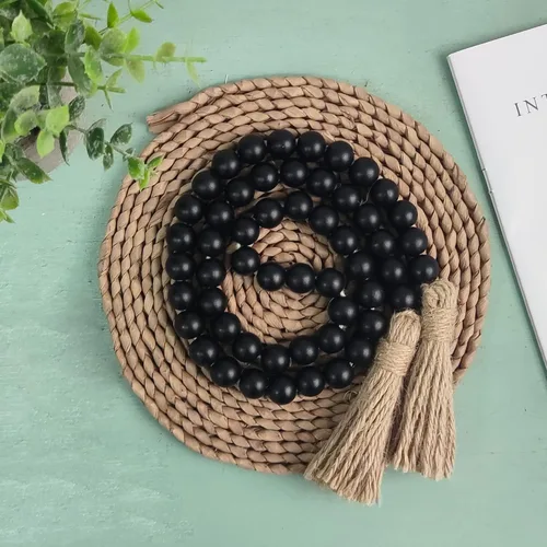 Vista 5 de Meplait - Guirnalda de cuentas de madera de 39 pulgadas estilo granja con borlas, cuentas versátiles de oración estilo boho chic para colgar