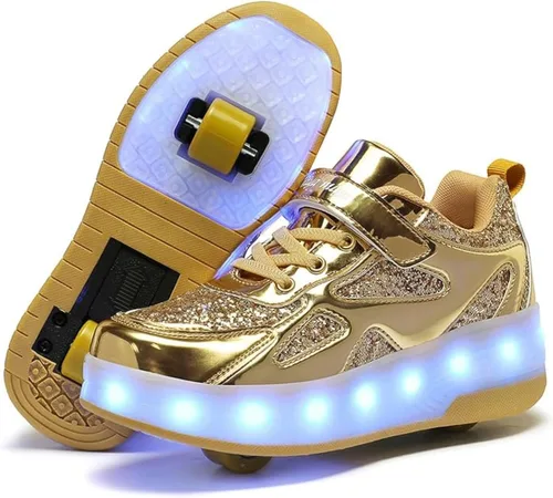 Vista 17 de Wooowyet - Tenis con ruedas y luces LED para niños y niñas, con ruedas, USB recargable, cierre de gancho y bucle
