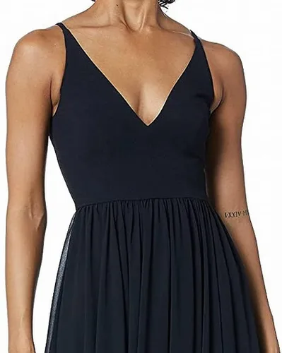 Vista 3 de Dress the Population Vestido midi Alicia con escote pronunciado de medios mixtos sin mangas ajustado y acampanado para mujer Negro