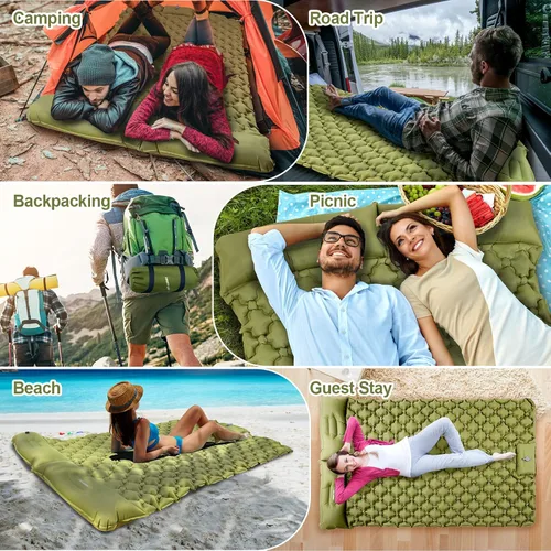 Vista 6 de Night Cat Colchoneta Inflable Doble para Dormir Almohadilla Cama con Bomba de Pie y Almohada Doble para Camping, Mochilero, Senderismo