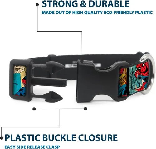 Vista 4 de Collar de perro Clip de plástico Spider Man tira cómica de 9 a 15 pulgadas 1.0 pulgadas de ancho