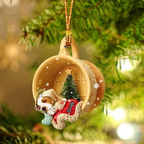 Vista 32 de Adornos de acrílico de encargo de la Navidad del nombre del perro, forma 2D personalizada para los amantes del perro Bulldog
