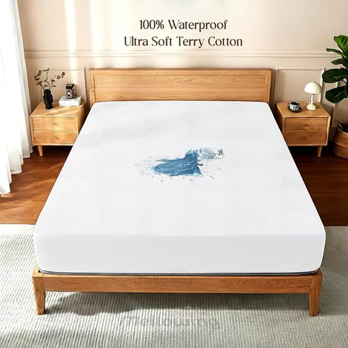 Vista 2 de Mellowing Protector de colchón 100% algodón de rizo Alaskan King para cama ajustable, funda de colchón flexible, ultra suave, duradera, impermeable