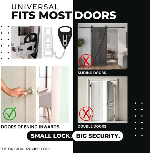 Vista 4 de Cerradura de Puerta Portátil Paquete de 2 para Viajes – Cerraduras de Puerta de Hotel para Seguridad de Viajeros – Cerradura de Seguridad de Puerta