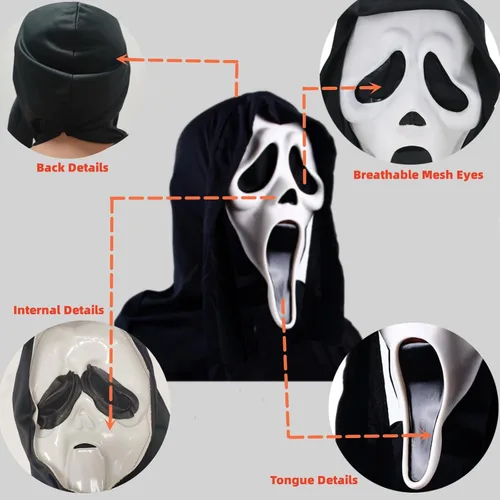 Vista 6 de KEKETOPET Máscara de Halloween de fantasma, máscara de calavera de cara completa, disfraz de Halloween para adultos, hombres y mujeres