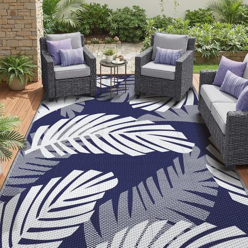 Vista 46 de GENIMO - Alfombra para exteriores de 6 x 9 pies, para patio, espacios amplios, reversible, de pajillas de plástico, alfombra impermeable para Azul