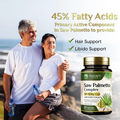 Vista 7 de Saw Palmetto - Suplementos de salud para próstata para hombres, 1000 mg, 3 veces más fuerza con semillas de calabaza, bloqueador de DHT, salud