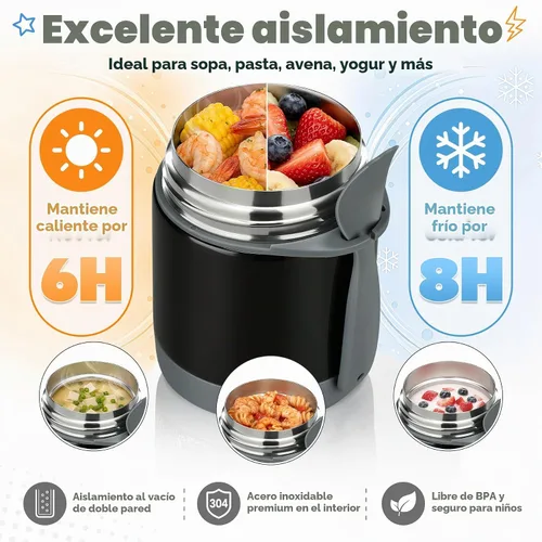 Vista 4 de Howeemo Termo para sopa de 10 oz para alimentos calientes para niños, tarro de almuerzo para niños con cuchara, contenedores aislados, a prueba