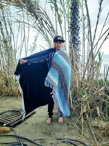 Vista 3 de Light Blue Mexican Blanket, Baby Blanket, Serape,Falsa Blanket, Boho Blanket, Throws, Yoga Blanket,Beach Blanket,Minky Blanket,Coastal Décor, Saddle