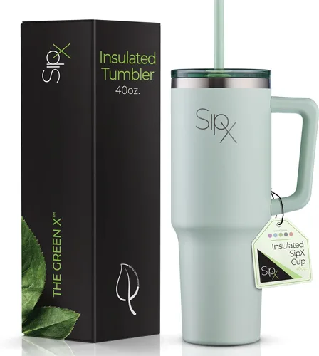 Vista 19 de SipX™ Vaso aislado de 30 onzas con asa y pajita, acero inoxidable aislado al vacío, a prueba de fugas, apto para portavasos - Perfecto para café