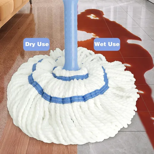Vista 6 de Trapeador giratorio para limpieza de suelos, mango largo de 57 pulgadas de largo, trapeador de microfibra resistente para trapear en azulejos