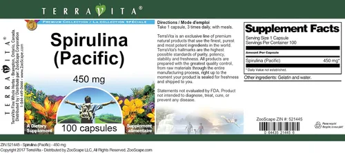 Vista 3 de Espirulina (Pacific) - 450 mg (100 Cápsulas, ZIN: 521445)