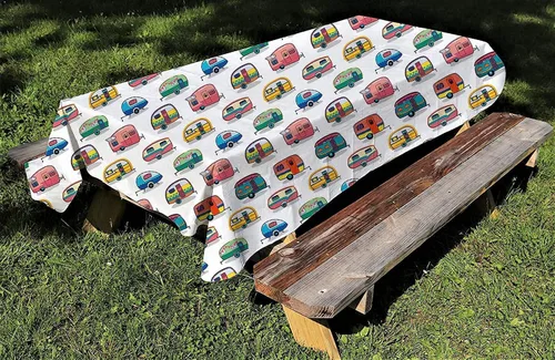 Vista 6 de DPLin Mantel de camping impermeable reutilizable para mesa de pícnic, mantel Happy Camper, manta de picnic al aire libre
