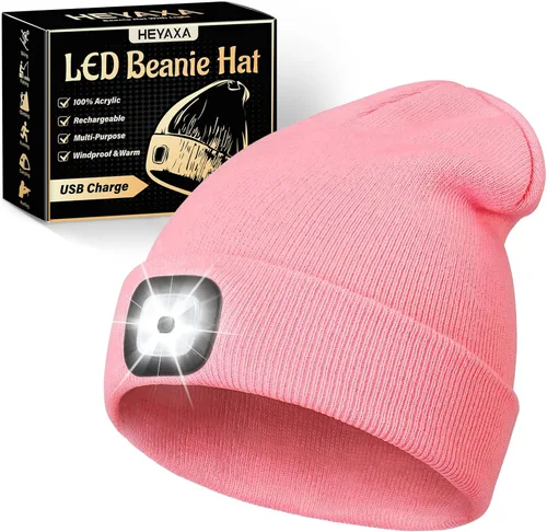 Vista 15 de HEYAXA Gorro Bluetooth con LED, Gorro de Música Inalámbrico con 4 LEDs Recargable por USB, Faro de Cabeza para Correr, Regalos para Navidad, Relleno