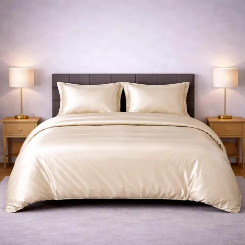 Vista 29 de Juego de funda de edredón de satén de seda – Juego de ropa de cama de lujo de 4 piezas con 1 funda de edredón, 1 sábana bajera