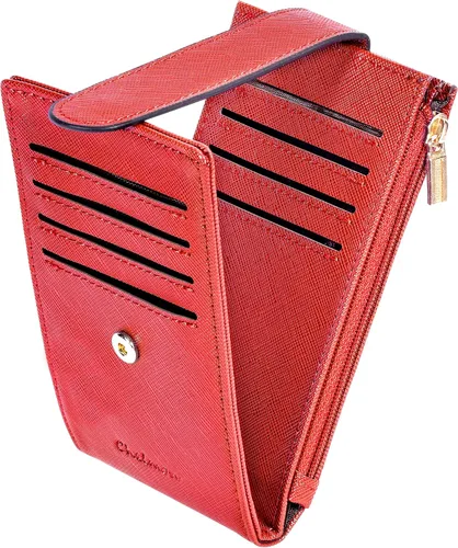 Vista 11 de Chelmon Cartera de mujer delgada con bloqueo RFID, billetera plegable con varios compartimientos para tarjetas con bolsillo con cremallera, Beige