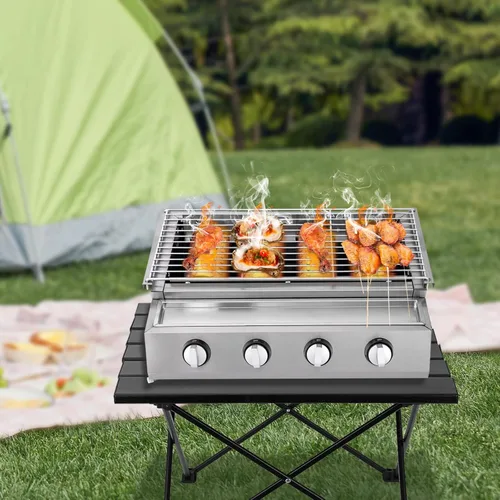 Vista 3 de Parrilla de gas de propano profesional de acero inoxidable para acampar al aire libre