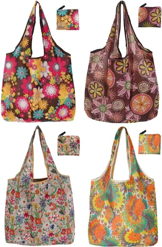 Vista 17 de Bolsas de compras reutilizables para comestibles, paquete de 4 de 50 libras bolsas plegables grandes y lavables para mercado, compactas para un
