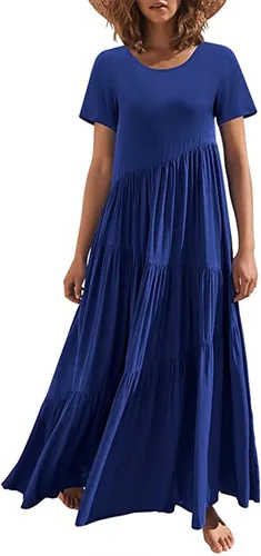 Vista 2 de Vestido de fiesta para mujer vestido de fiesta holgado casual color liso asimétrico en capas para playa vestido largo de verano