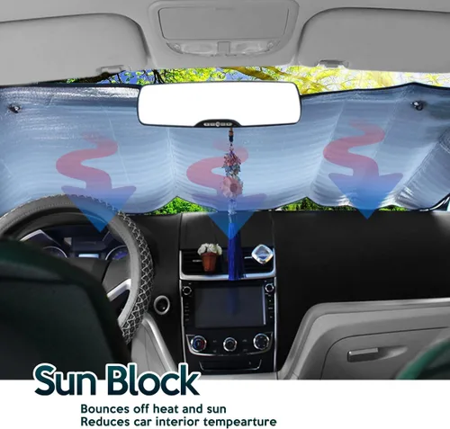 Vista 7 de ZONETECH Parasol plegable plateado para automóvil, protector solar reflectante metálico de acordeón de alta calidad