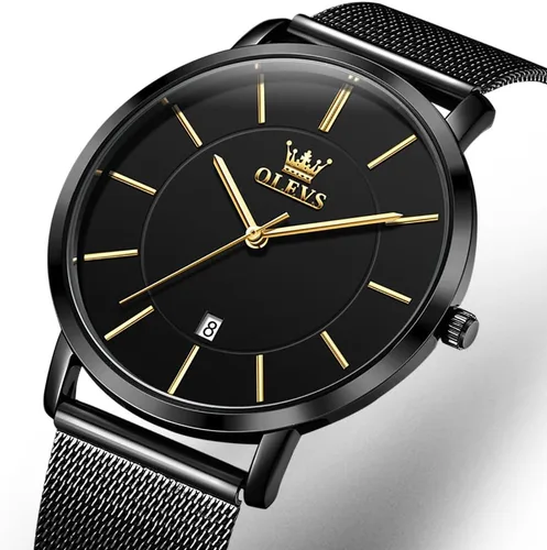 Vista 3 de OLEVS Mens Watches Minimalist Ultra Thin Fashion Casual Analog Quartz Date Watch Waterproof Slim Simple Big Face Dress Wrist Watch Leather Band for